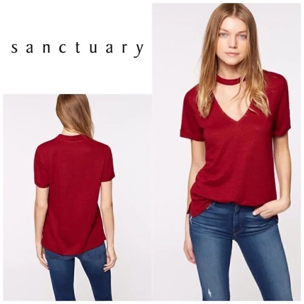 New. SANCTUARY choker cabernet linen T-shirt. NWOT